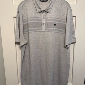 Travis Matthew Men's Light Gray Polo Shirt with Subtle Stripe Detail